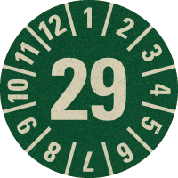Prüfplakette 29, grün, Primärfaser-Graspapier, Ø 30mm, 18/Bogen