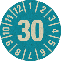 Prüfplakette 30, hellblau, Primärfaser-Graspapier, Ø 30mm, 18/Bogen
