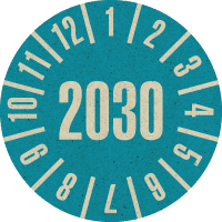 Prüfplakette 2030, hellblau, Primärfaser-Graspapier, Ø 30mm, 18/Bogen