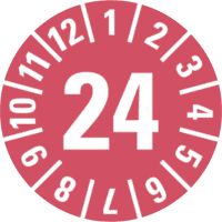Jahresprüfplakette 24, rot, Basic Folie, selbstklebend, Ø 30mm, 500/Rolle
