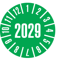Prüfplakette 2029, grün, Schachbrettfolie, selbstklebend, Ø 30mm, 18/Bogen
