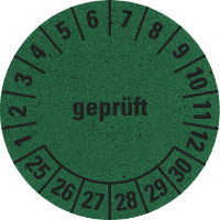 Prüfplakette geprüft 25-30, grün, Primärfaser-Graspapier, Ø 30mm, 18/Bogen
