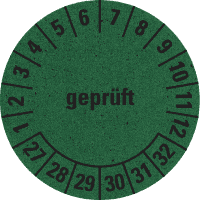 Prüfplakette geprüft 27-32, grün, Primärfaser-Graspapier, Ø 30mm, 18/Bogen