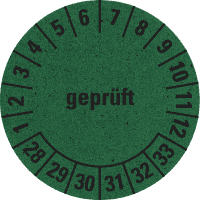 Prüfplakette geprüft 28-33, grün, Primärfaser-Graspapier, Ø 30mm, 18/Bogen