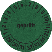 Prüfplakette geprüft 29-34, grün, Primärfaser-Graspapier, Ø 30mm, 18/Bogen