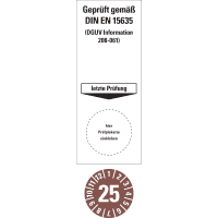 Sammelbogen Grundetikett Geprüft gemäß DIN EN 15635/DGUV 208-061,25, braun