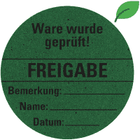 Organisationsetikett Freigabe, grün, Primärfaser-Graspapier, Ø 60mm, 6/Bogen