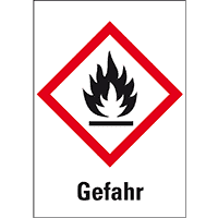 Gefahrensymbol Flamme GHS02, Gefahr, Folie, selbstklebend, 18x26mm, 30/Bogen