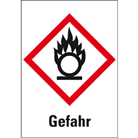 Gefahrensymbol Flamme über Kreis GHS03, Gefahr, Folie, selbstkl.,18x26mm,30/Bogen
