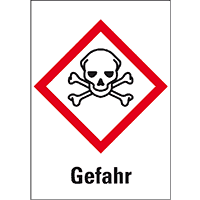 Gefahrensymbol Totenkopf m.gekr.Knochen GHS06, Gefahr, Folie, 18x26mm, 30/Bogen