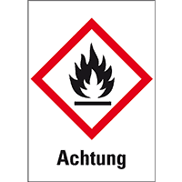 Gefahrensymbol Flamme GHS02, Achtung, Folie, 18x26mm, 30/Bogen