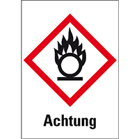 Gefahrensymbol Flamme über Kreis GHS03, Achtung, Folie, 148x210mm