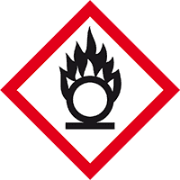 Gefahrensymbol Flamme über Kreis GHS03, Folie, selbstklebend,105x105mm,2/Bogen