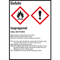 Gefahrstoffetikett Isopropanol, gem.GefStoffV/GHS/CLP, Folie, 52x74mm, 10/Bogen
