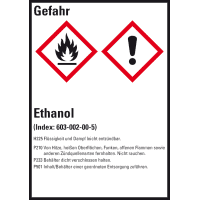GHS-Etikett Ethanol, gem.GefStoffV/GHS/CLP, Folie, selbstklebend,52x74mm,10/Bogen
