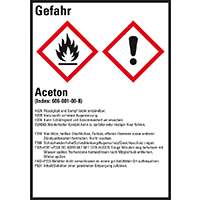 Gefahrstoffetikett Aceton, gem.GefStoffV/GHS/CLP, Folie, 52x74mm, 10/Bogen