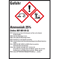 Gefahrstoffetikett Ammoniak 25%, gem.GefStoffV/GHS/CLP, Folie,52x74mm,10/Bogen