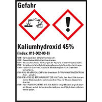GHS-Etikett Kaliumhydroxid 45%, gem.GefStoffV/GHS/CLP, Folie,52x74mm,10/Bogen