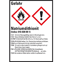 GHS-Etikett Natriumdithionit, gem.GefStoffV/GHS/CLP, Folie,52x74mm,10/Bogen