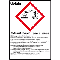 GHS-Etikett Natriumhydroxid, gem.GefStoffV/GHS/CLP, Folie,52x74mm,10/Bogen
