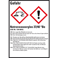 GHS-Etikett Natronwasserglas 37/40 °Be, GefStoffV/GHS/CLP, Folie,52x74mm,10/Bogen