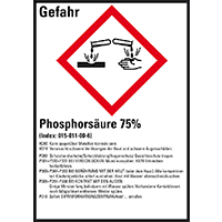 GHS-Etikett Phosphorsäure 75%, gem.GefStoffV/GHS/CLP, Folie,52x74mm,10/Bogen