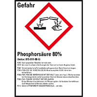 GHS-Etikett Phosphorsäure 80%, gem.GefStoffV/GHS/CLP, Folie,52x74mm,10/Bogen