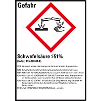 GHS-Etikett Schwefelsäure <=51%, gem.GefStoffV/GHS/CLP, Folie,52x74mm,10/Bogen