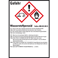 GHS-Etikett Wasserstoffperoxid, gem.GefStoffV/GHS/CLP, Folie,52x74mm,10/Bogen