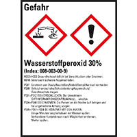 GHS-Etikett Wasserstoffperoxid 30%, gem.GefStoffV/GHS/CLP, Folie,52x74mm,10/Bogen