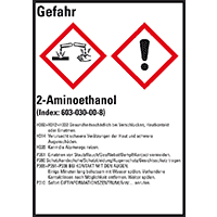 GHS-Etikett 2-Aminoethanol, gem.GefStoffV/GHS/CLP, Folie, 52x74mm, 10/Bogen