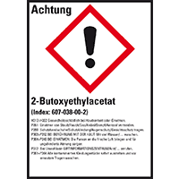 GHS-Etikett 2-Butoxyethylacetat, gem.GefStoffV/GHS/CLP, Folie, 52x74mm, 10/Bogen