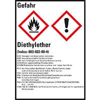 GHS-Etikett Diethylether, gem.GefStoffV/GHS/CLP, Folie, 52x74mm, 10/Bogen