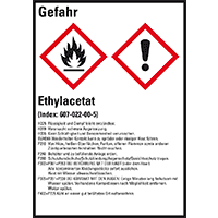 GHS-Etikett Ethylacetat, gem.GefStoffV/GHS/CLP, Folie, 52x74mm, 10/Bogen