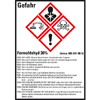 GHS-Etikett Formaldehyd 30%, gem.GefStoffV/GHS/CLP, Folie, 52x74mm, 10/Bogen