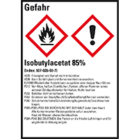 GHS-Etikett Isobutylacetat 85%, gem.GefStoffV/GHS/CLP, Folie, 52x74mm, 10/Bogen