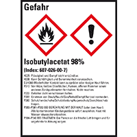 GHS-Etikett Isobutylacetat 98%, gem.GefStoffV/GHS/CLP, Folie, 52x74mm, 10/Bogen