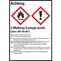 GHS-Etikett (1-Methoxy-2-propyl)-acetat, GefStoffV/GHS/CLP, Folie,52x74mm,10/Bogen