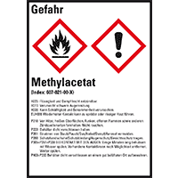 GHS-Etikett Methylacetat, gem.GefStoffV/GHS/CLP, Folie, 52x74mm, 10/Bogen