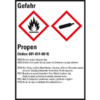 GHS-Etikett Propen, gem.GefStoffV/GHS/CLP, Folie, 52x74mm, 10/Bogen