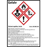 GHS-Etikett Solvent naphtha, leicht, gem.GefStoffV/GHS/CLP, Folie,52x74mm,10/Bogen