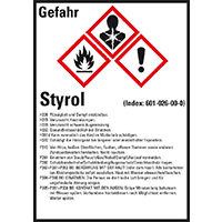 Gefahrstoffetikett Styrol, gem.GefStoffV/GHS/CLP, Folie, 52x74mm, 10/Bogen