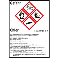 Gefahrstoffetikett Chlor, gem.GefStoffV/GHS/CLP, Folie,52x74mm,10/Bogen