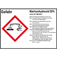 GHS-Etikett Natriumhydroxid 25%, gem.GefStoffV/GHS/CLP, Folie,148x105mm,4/Bogen