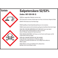 GHS-Etikett Salpetersäure 52/53%, gem.GefStoffV/GHS/CLP, Folie,148x105mm,4/Bogen