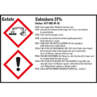 GHS-Etikett Salzsäure 37%, gem.GefStoffV/GHS/CLP, Folie,105x74mm,8/Bogen
