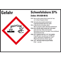 GHS-Etikett Schwefelsäure 37%, gem.GefStoffV/GHS/CLP, Folie,105x74mm,8/Bogen