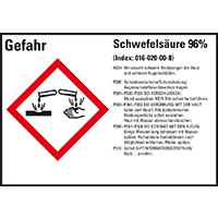 GHS-Etikett Schwefelsäure 96%, gem.GefStoffV/GHS/CLP, Folie,148x105mm,4/Bogen