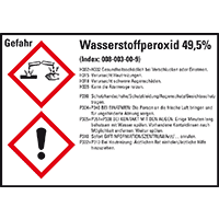 GHS-Etikett Wasserstoffperox.49,5%, gem.GefStoffV/GHS/CLP, Folie,148x105mm,4/Bogen