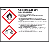 GHS-Etikett Ameisensäure 85%, gem.GefStoffV/GHS/CLP, Folie, 148x105mm, 4/Bogen